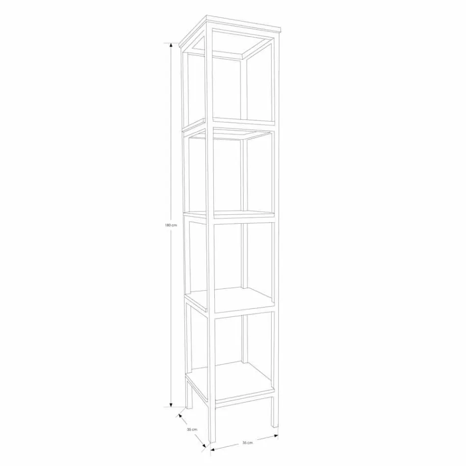 Säulen-Badezimmerschrank aus Teakholz und Stahl mit 4 offenen Regalen - Tamburino Viadurini