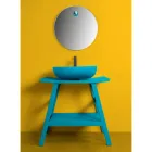 Bodenstehender Badezimmerschrank aus blauem Teakholz und praktisches Regal mit halbgebogener Platte - Crina Viadurini