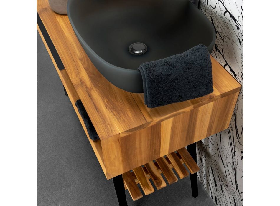 Moderner Boden-Badezimmerschrank mit schwarzer Design-Schublade - Hamadou Viadurini