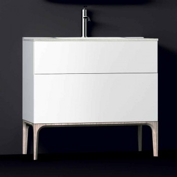 Badezimmerschrank mit integriertem modernen Waschbecken Bernstein, Harz und lackiertem Holz