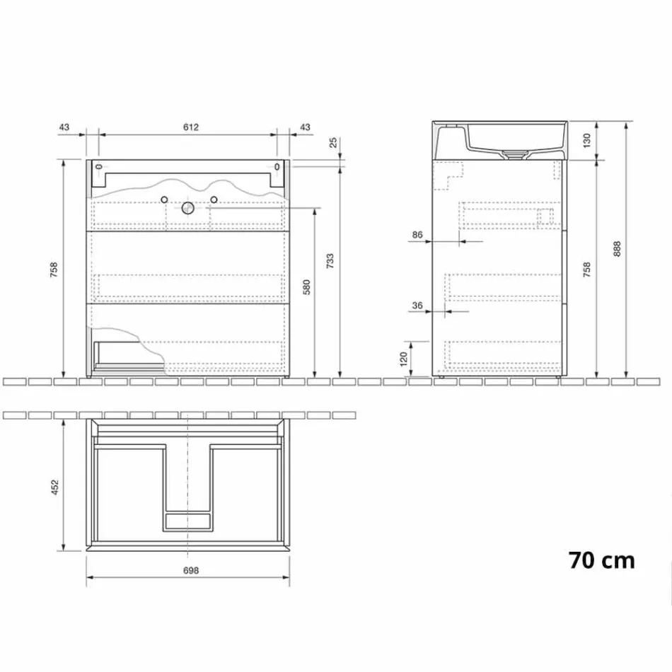 Modernes Design Boden Badezimmerschrank aus Laminat mit Harz Waschbecken - Pompei Viadurini