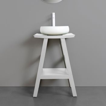 Design-Badezimmerschrank aus natürlichem Teakholz mit mattweißer Platte und Stütze - Raomi