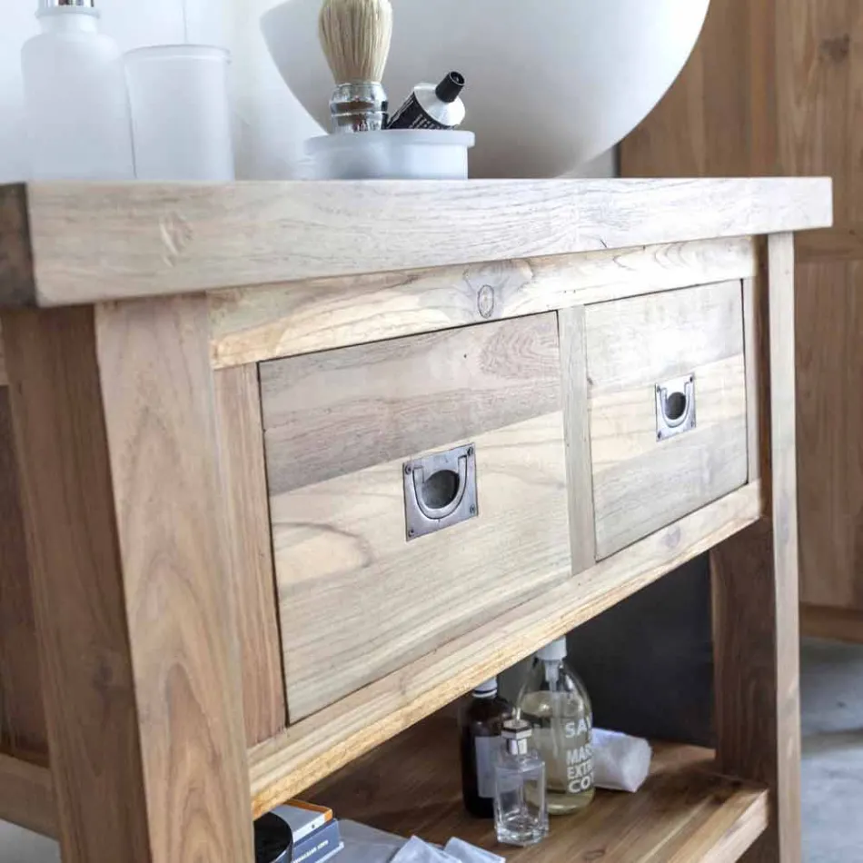 Badezimmerschrank aus natürlichem Teakholz mit 2 Schubladen - Faetano Viadurini