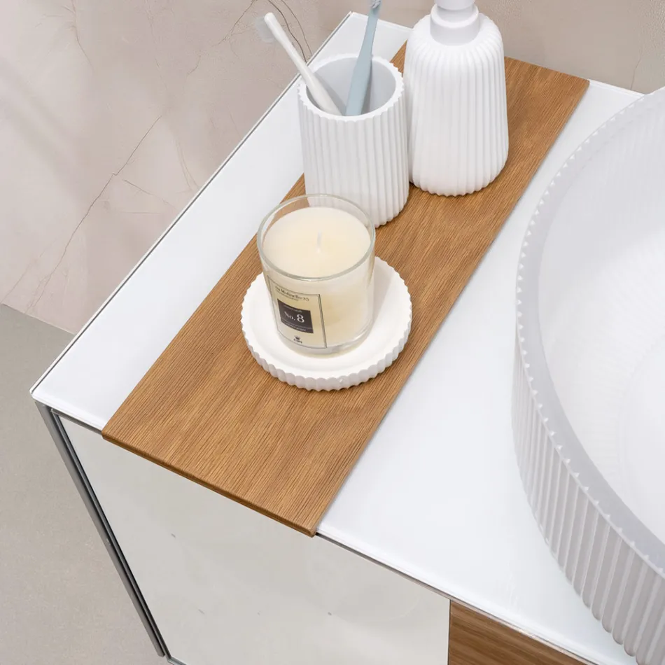 100 cm Wand-Badezimmerschrank aus 8 mm gehärtetem Glas und europäischer Eiche – Excelsior Viadurini