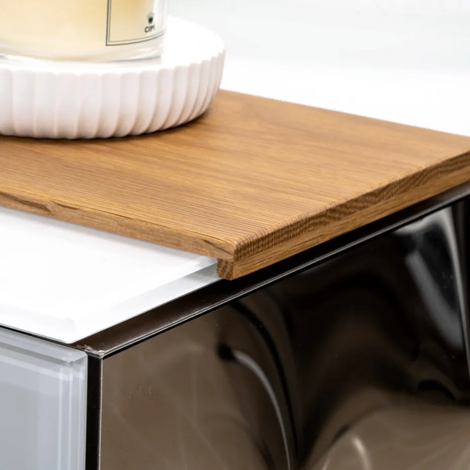 100 cm Wand-Badezimmerschrank aus 8 mm gehärtetem Glas und europäischer Eiche – Excelsior Viadurini