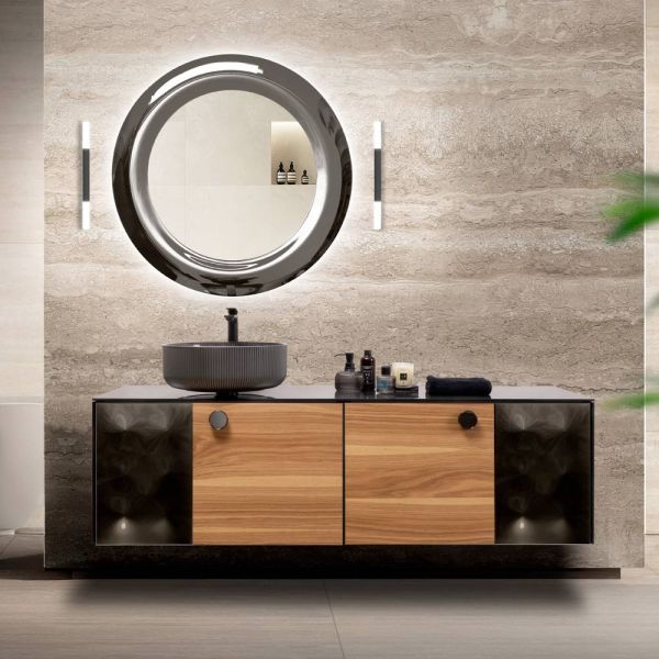 160 cm wand-badezimmerschrank aus 8 mm gehärtetem glas und europäischer eiche – excelsior