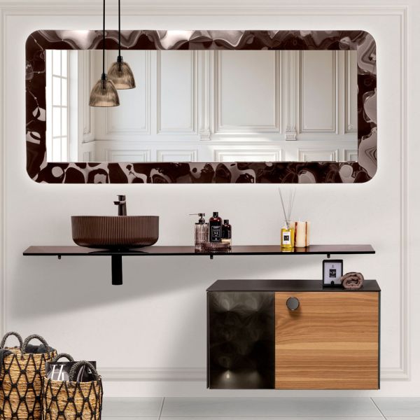 80 cm wandhängender badezimmerschrank aus 8 mm gehärtetem glas und europäischer eiche - excelsior