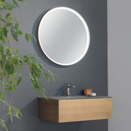 Hängender Badezimmerschrank mit Spiegel aus Metall, Holz und Luxuskristall - Renga Viadurini