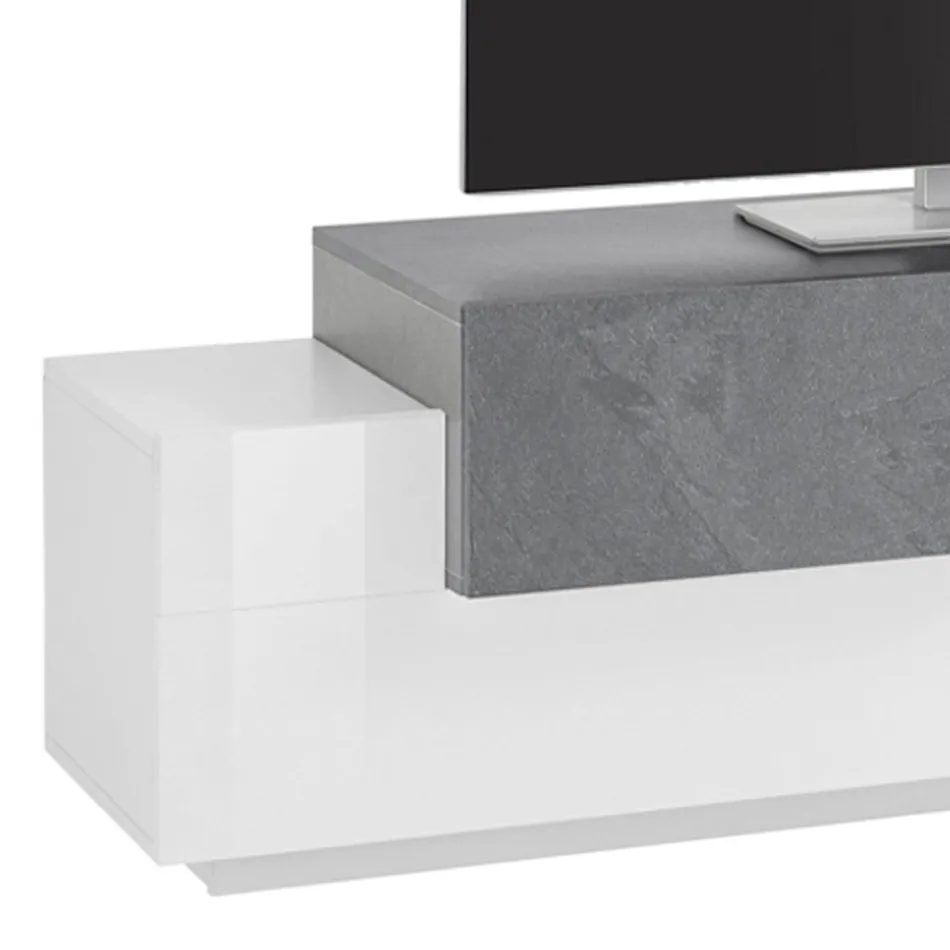 Niedriger TV-Ständer aus Holz Wohnzimmer 3 Türen und offenes Fach - Therese Viadurini