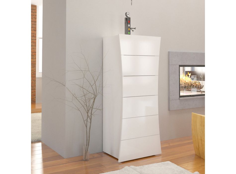 Mobile Hochkommode Weiß 6 Schubladen aus nachhaltigem Holz - Sabine Viadurini