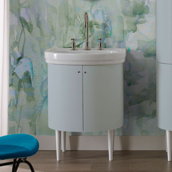 Schrank mit keramikwaschbecken und 2 himmelblauen türen – candy