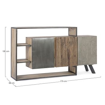 Mobiles Sideboard 3 Türen aus Mangoholz und Stahl Homemotion - Signorino