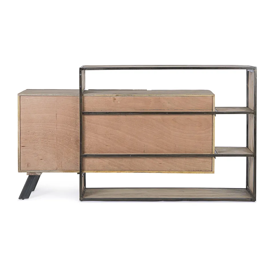 Mobiles Sideboard 3 Türen aus Mangoholz und Stahl Homemotion - Signorino Viadurini