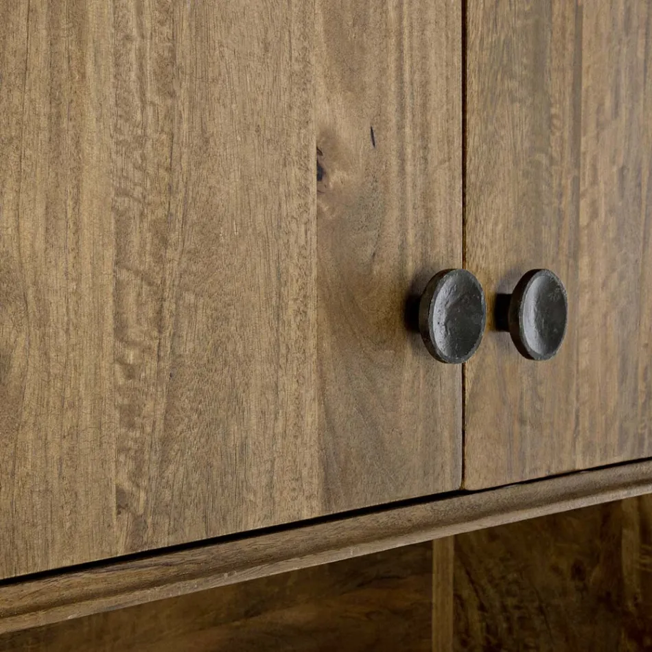 Mobiles Sideboard 4 Türen und Regal aus Vintage Mangoholz - Desiderio Viadurini