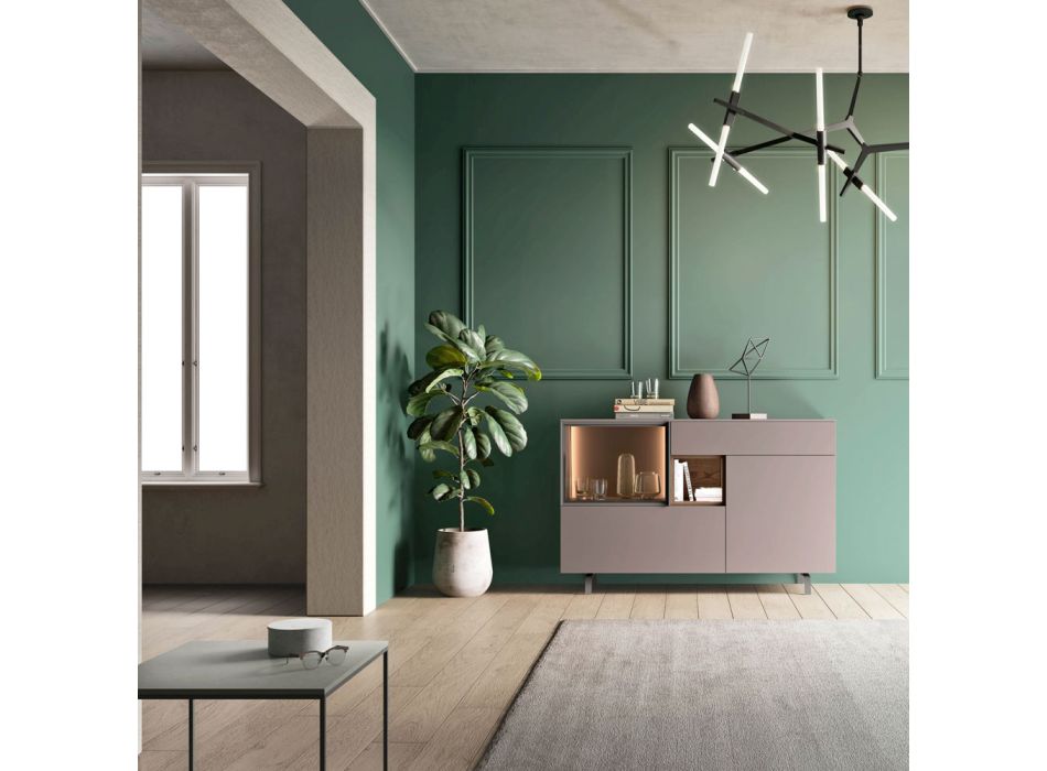Eingangs- oder Wohnzimmer-Sideboard aus ökologischem Holz und Luxusglas - Bruno Viadurini