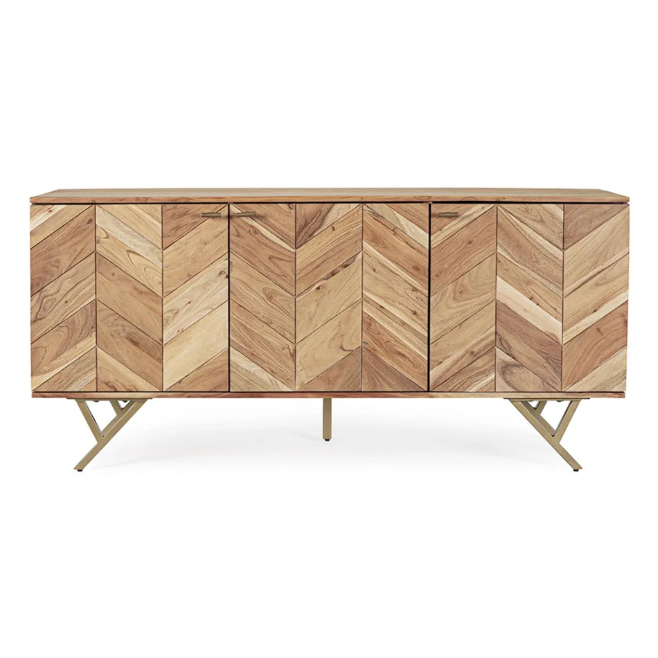 Mobiles Sideboard aus Akazienholz 3 Türen Ethnisches Design Homemotion - Carla Viadurini