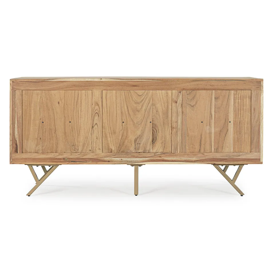 Mobiles Sideboard aus Akazienholz 3 Türen Ethnisches Design Homemotion - Carla Viadurini