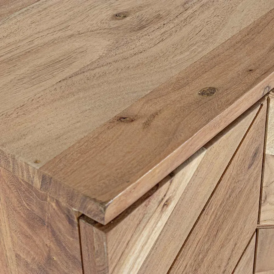 Mobiles Sideboard aus Akazienholz 3 Türen Ethnisches Design Homemotion - Carla Viadurini