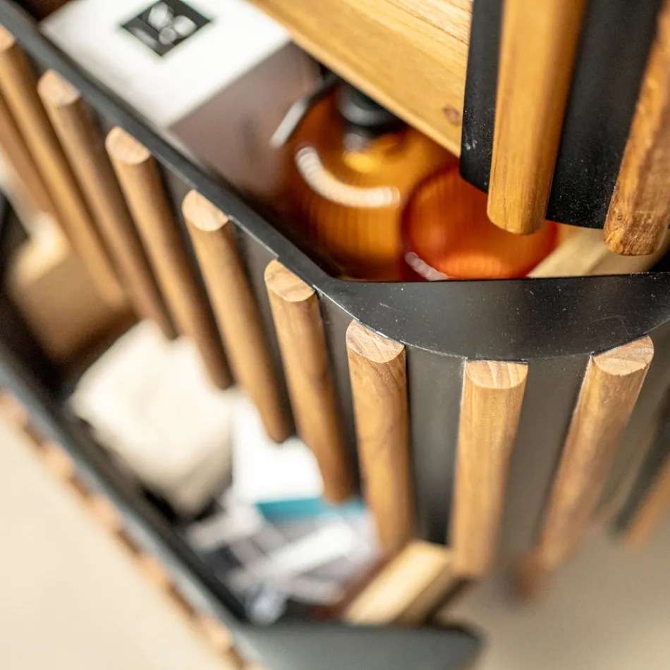 Säulen-Badezimmerschrank aus massivem Teakholz und Mahagoni – Plumeria Viadurini