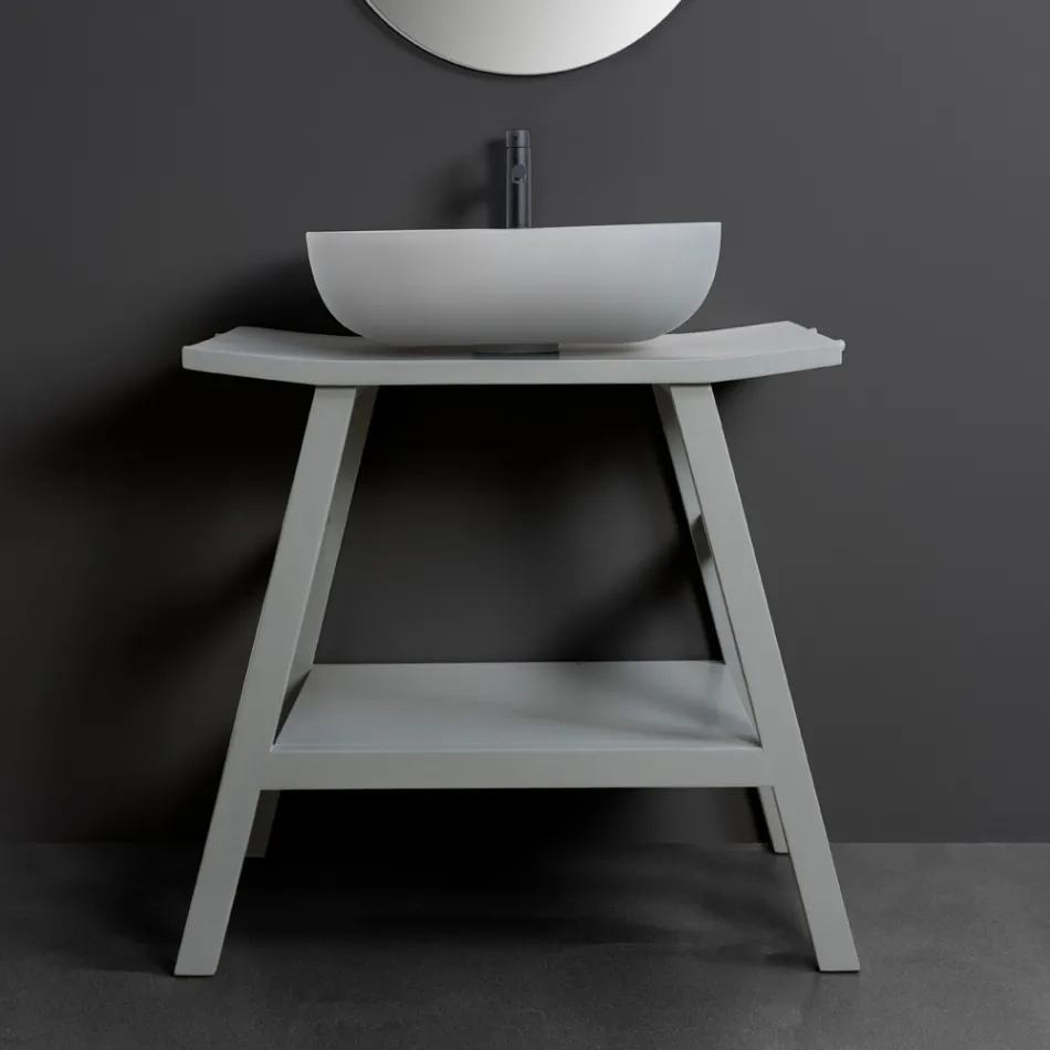 Freistehender Badezimmerschrank mit Teak-Finish in Naturgrau – Rosshaar Viadurini