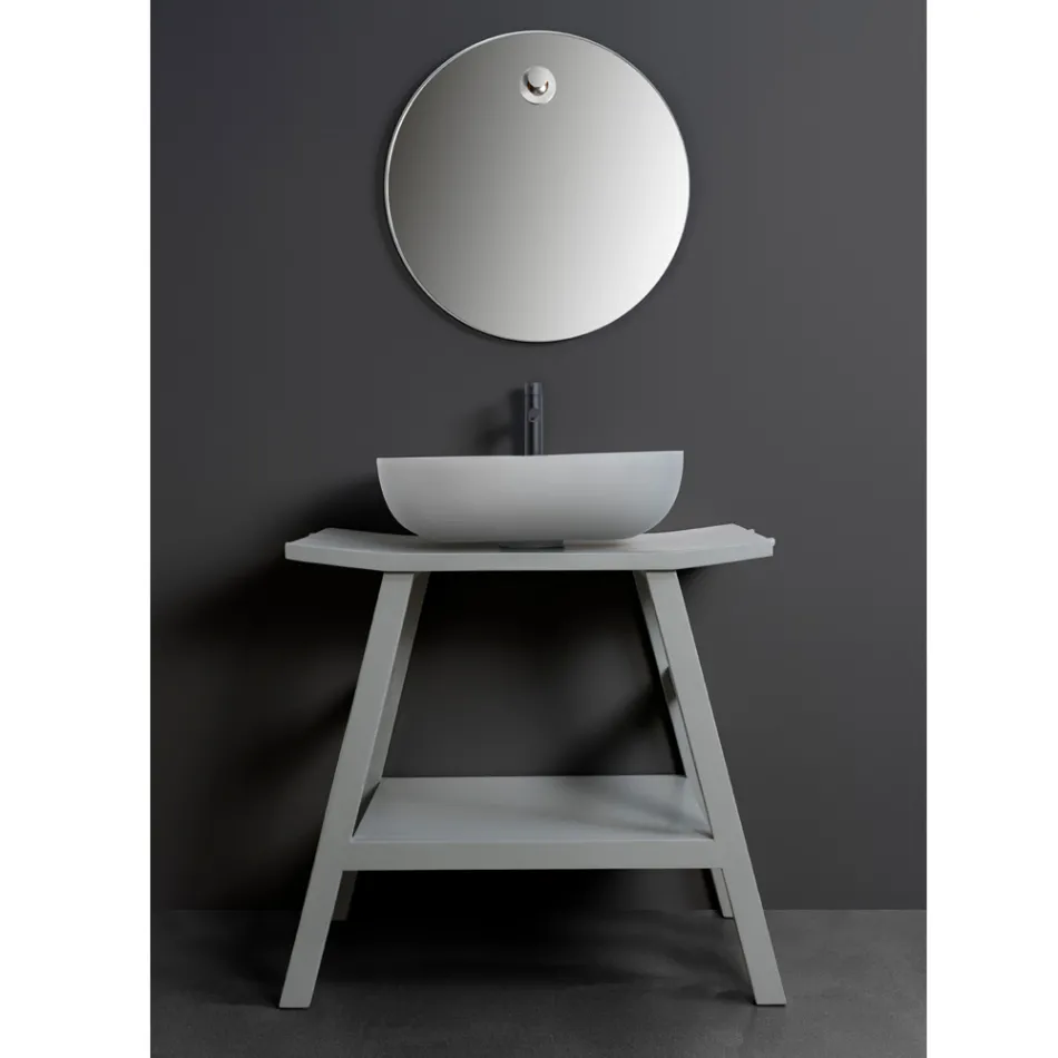 Freistehender Badezimmerschrank mit natürlichem grauem Teak-Finish - Rosshaar Viadurini