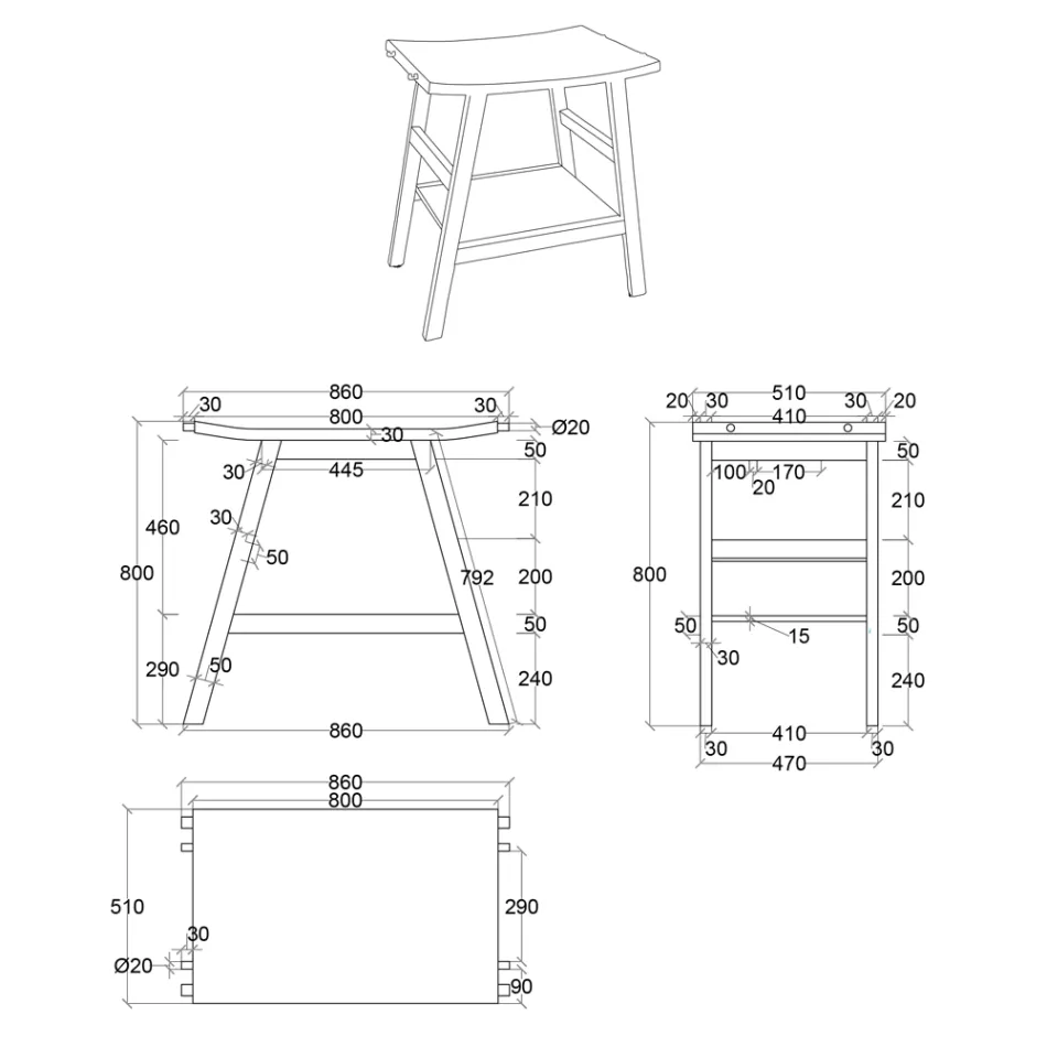 Freistehender Badezimmerschrank mit Teak-Finish in Naturgrau – Rosshaar Viadurini