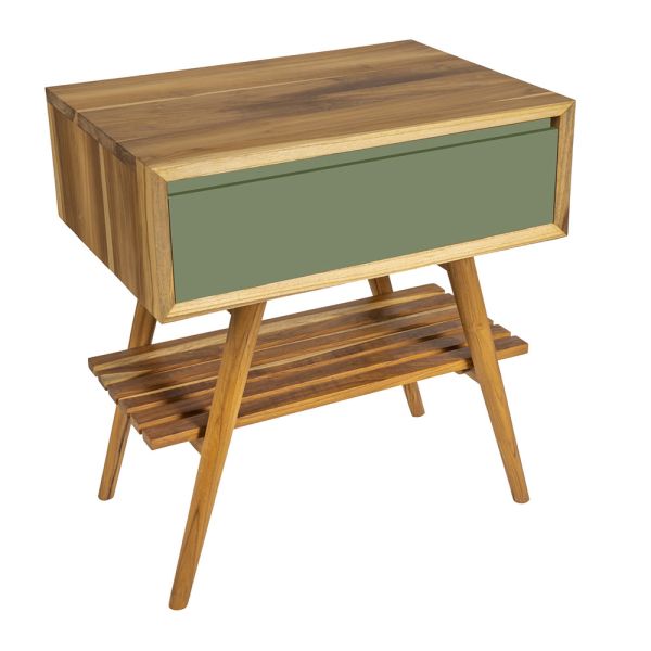 Badezimmerschrank mit struktur aus natürlichem teakholz und grüner schublade - gatien