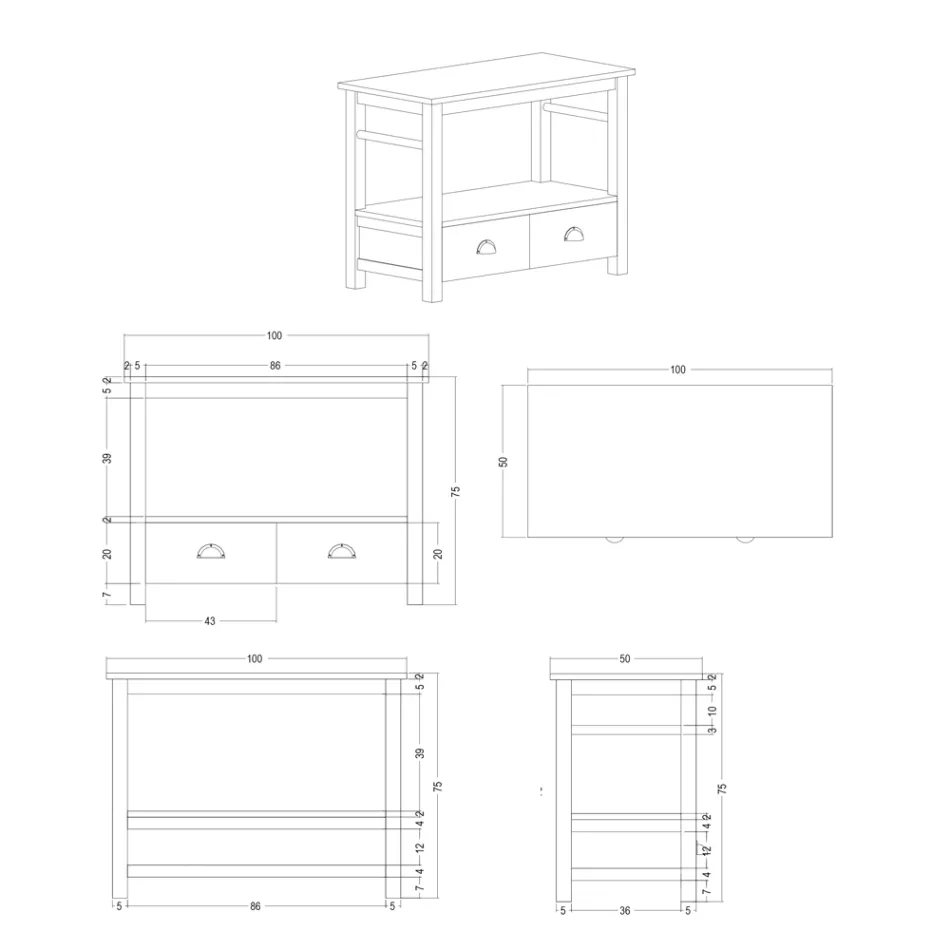 Freistehender Badezimmerschrank aus Teakholz mit zwei Schubladen – Frangipani Viadurini