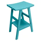 Badezimmerschrank aus Teakholz mit halbgebogener Platte und komfortablem blauem Regal - Raomi Viadurini