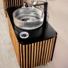 Handgefertigter Badezimmerschrank aus massivem Teakholz und Mahagoni – Heliconia Viadurini