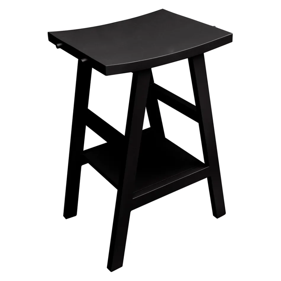 Moderner Badezimmerschrank aus Teakholz mit halbgebogener schwarzer Platte - Raomi Viadurini