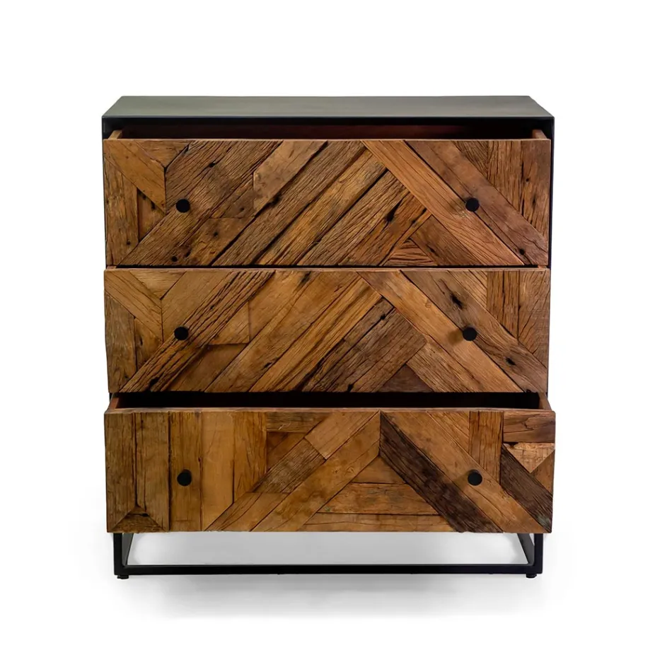 Schwarzer Metall-Wohnzimmerschrank mit 3 Holzschubladen - Wreck Viadurini