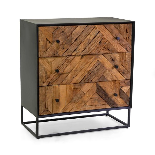 Schwarzer metall-wohnzimmerschrank mit 3 holzschubladen - wreck
