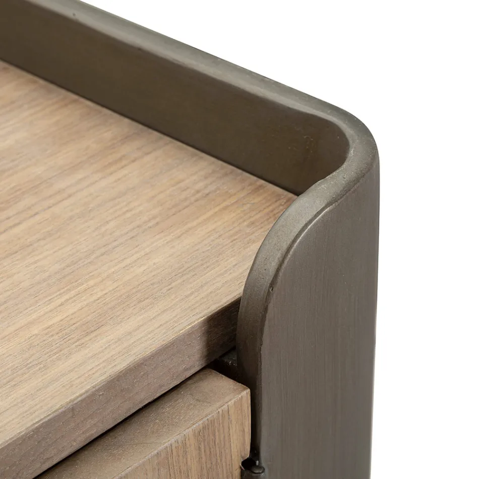 Schrank aus Tannenholz und Grauguss mit 3 Schubladen und 2 Türen - Cooper Viadurini