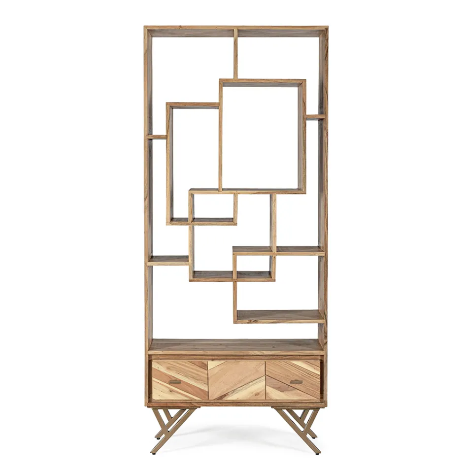 Bücherregal für Wohnzimmer aus Akazienholz und Homemotion-Schublade - Auriel Viadurini