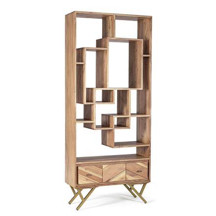 Bücherregal für Wohnzimmer aus Akazienholz und Homemotion-Schublade - Auriel Viadurini