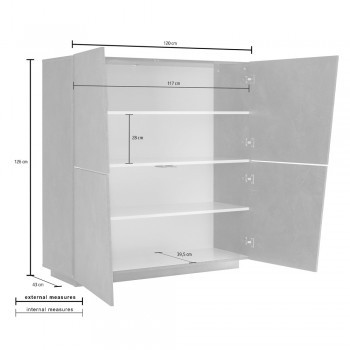 Hohes Sideboard mit 4 Türen aus Melaminholz in Weiß oder Schiefer - Joris