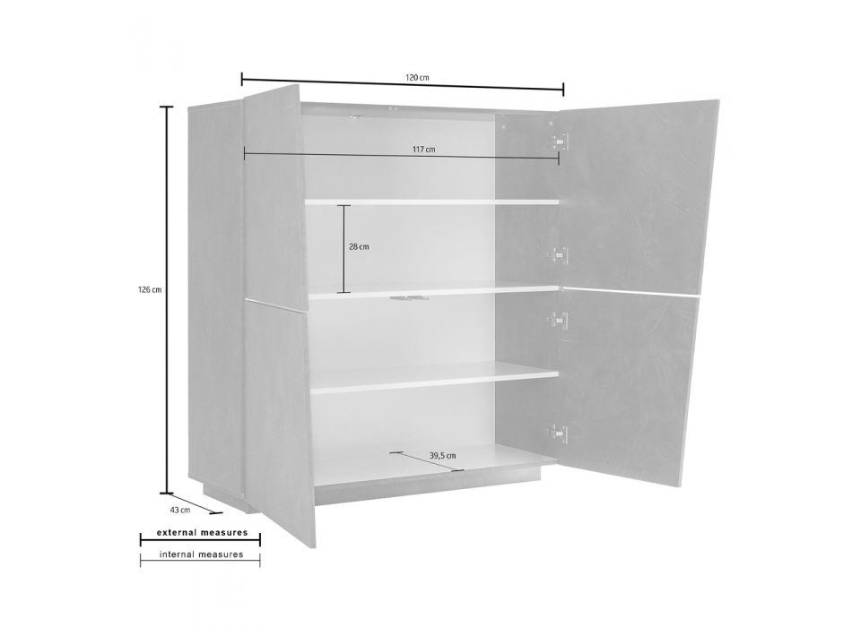 Hohes Sideboard mit 4 Türen aus Melaminholz in Weiß oder Schiefer - Joris