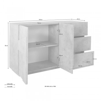 Mobiles Sideboard für das Wohnzimmer aus Holz mit 2 oder 4 Türen und 3 Schubladen - Fjona