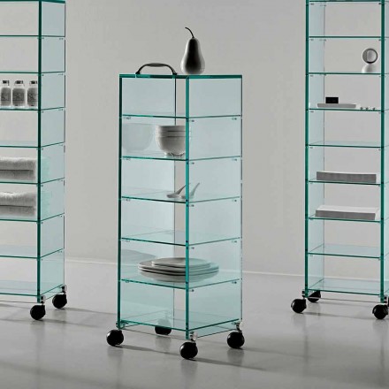 Mehrzweckschrank mit transparenten Glasrädern mit 3,6,8 oder 10 Regalen - Versatilio Viadurini