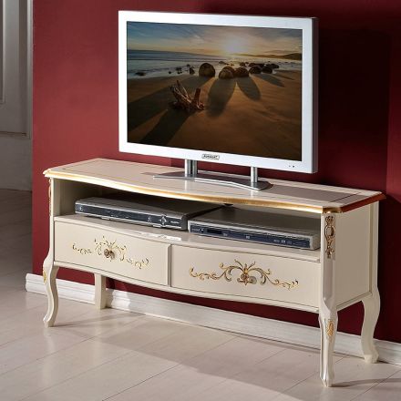 Klassischer TV-Ständer aus weißem Holz und Nussbaum Made in Italy - Katerine Viadurini