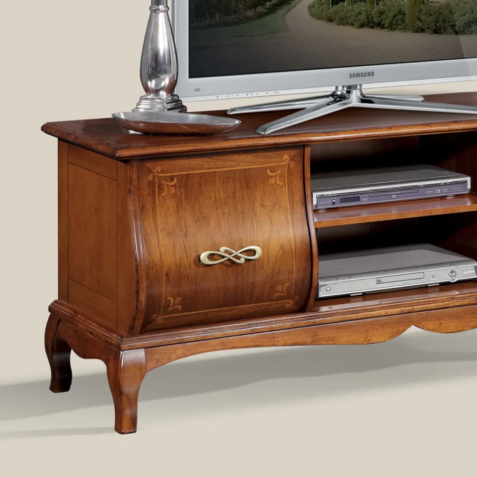 Klassischer TV-Ständer aus Holz mit Intarsien Made in Italy - Hastings Viadurini