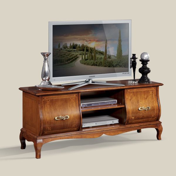 Klassischer tv-ständer aus holz mit intarsien made in italy - hastings