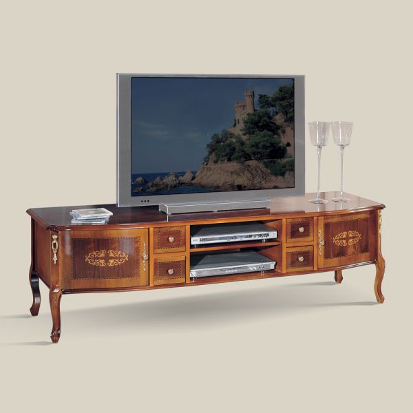 Klassischer tv-ständer aus holz mit intarsien made in italy - katerine