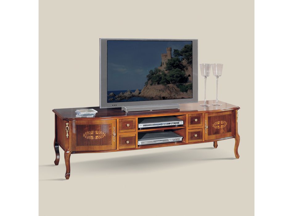 Klassischer TV-Ständer aus Holz mit Intarsien Made in Italy - Katerine Viadurini