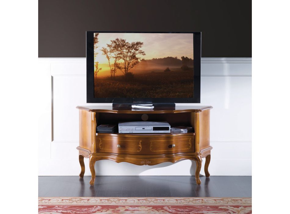 Klassischer TV-Schrank aus eingelegtem Walnussholz Made in Italy - Leonor Viadurini