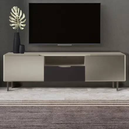 TV-Schrank mit 2 Türen und 1 Schublade in Nickel- und Carbon-Finish – Inga Viadurini