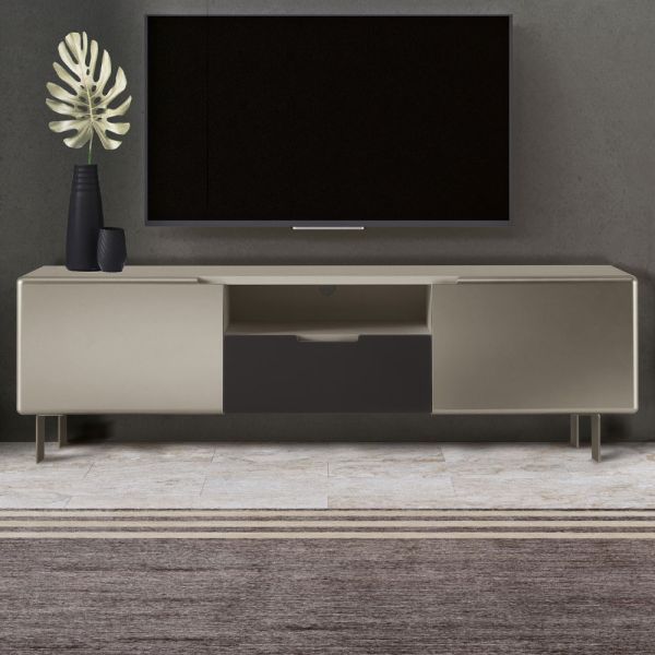 Tv-schrank mit 2 türen und 1 schublade in nickel- und carbon-finish – inga