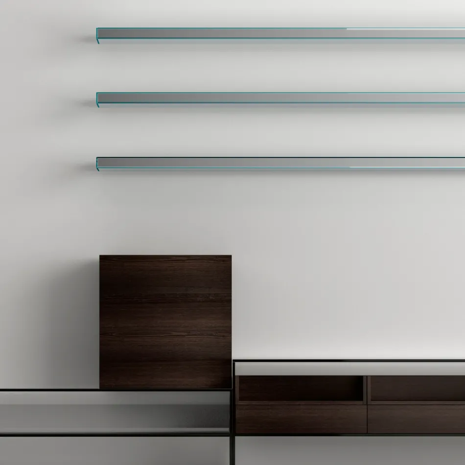 TV-Ständer mit 3 Regalen und aufklappbarem Behälter, hergestellt in Italien – römisch Viadurini