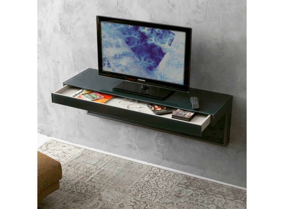 Wand-TV-Schrank aus schwarzem Kristall und Metall Made in Italy - Americio Viadurini